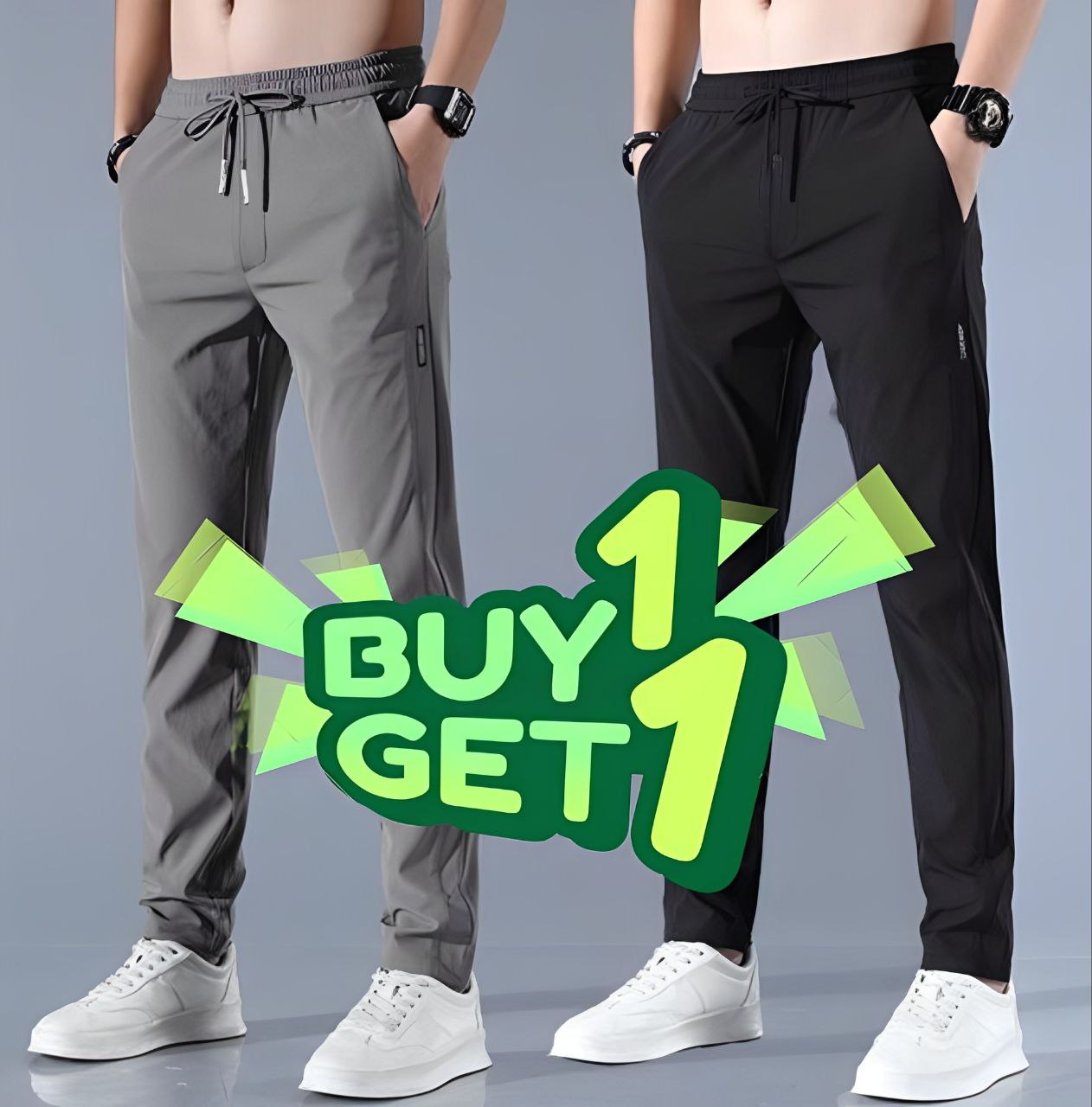 Premium Men's Stretchable Lycra Track Pants Combo (Black & Grey)
